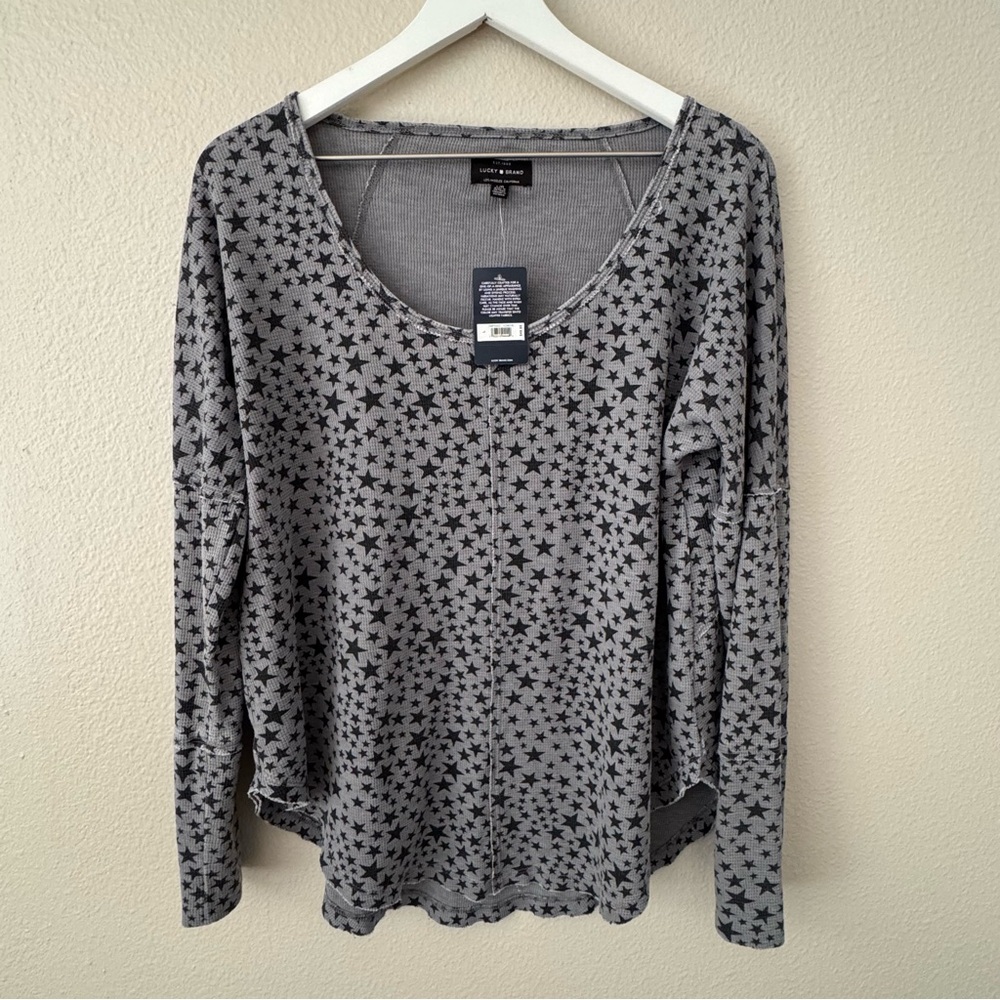 NWT Lucky Brand Gray Star Long Sleeve Tee